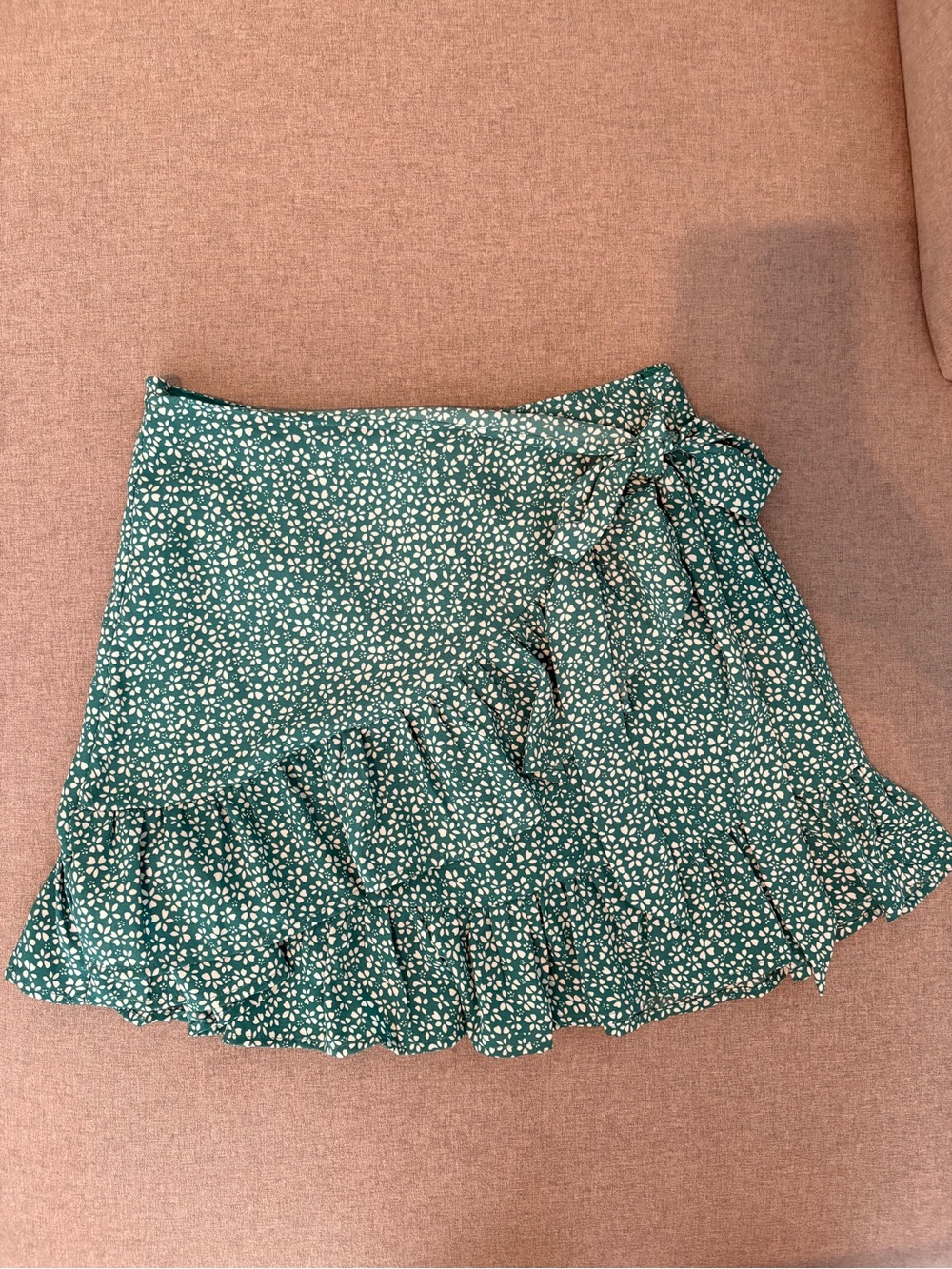 Green Floral Ruffle Faux Wrap Skirt